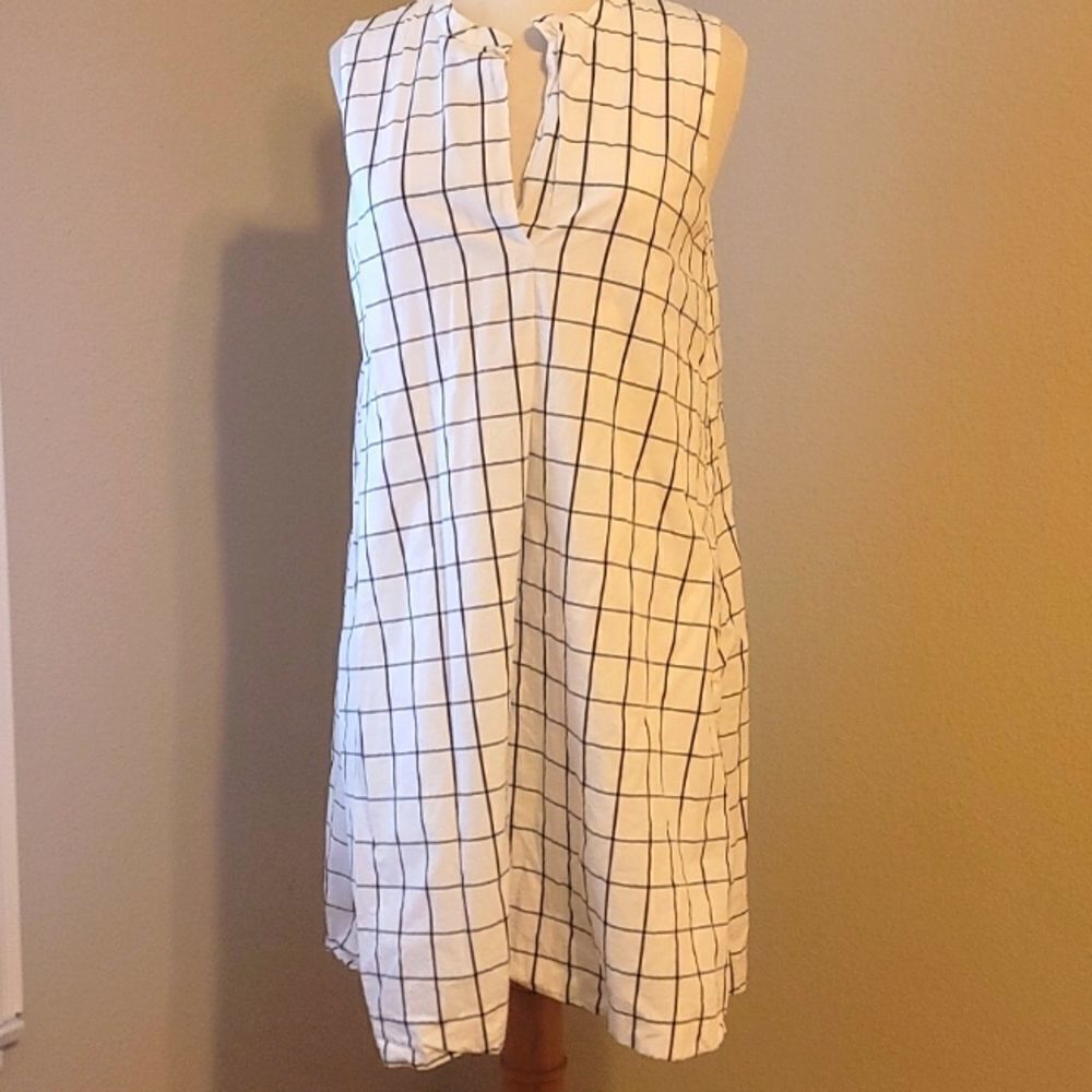 Madewell‎ White Windowpane Sleeveless Dress Size s